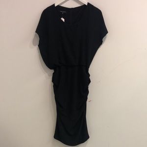 Judith + Charles Black Stretch Crepe Cap-Sleeve Dress